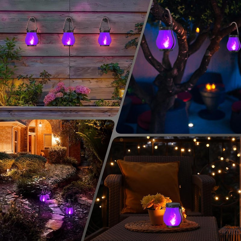 Hompavo Gen2 Solar Lanterns Outdoor Waterproof with Realistic Flickering Flame, Dual Charging (USB/Solar) & 2 Modes - Decorative Hanging/Table Lights for Patio Garden Porch Halloween Decor, 2/Purple - Image 3